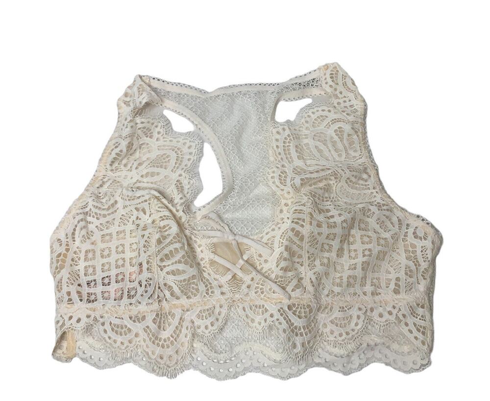 VICTORIAS SECRET UNLINED DEMI LACE Longline Cami BRA High Neck IVORY Medium